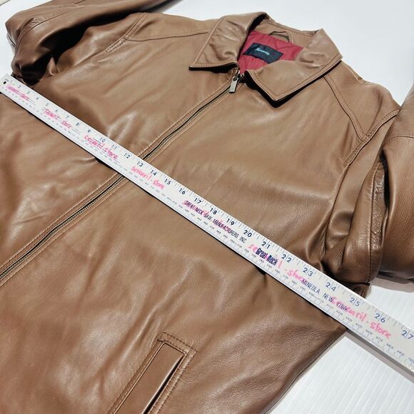 Façonnable Leather Jacket Men's Size XL Brown Quilted Lined Long Sleeve Full Zip - Picture 6 of 9